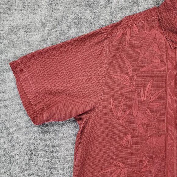 Tommy Bahama Shirt Mens XL Red Burgundy Silk Tahitian Border Camp Loop Collar - Picture 7 of 16